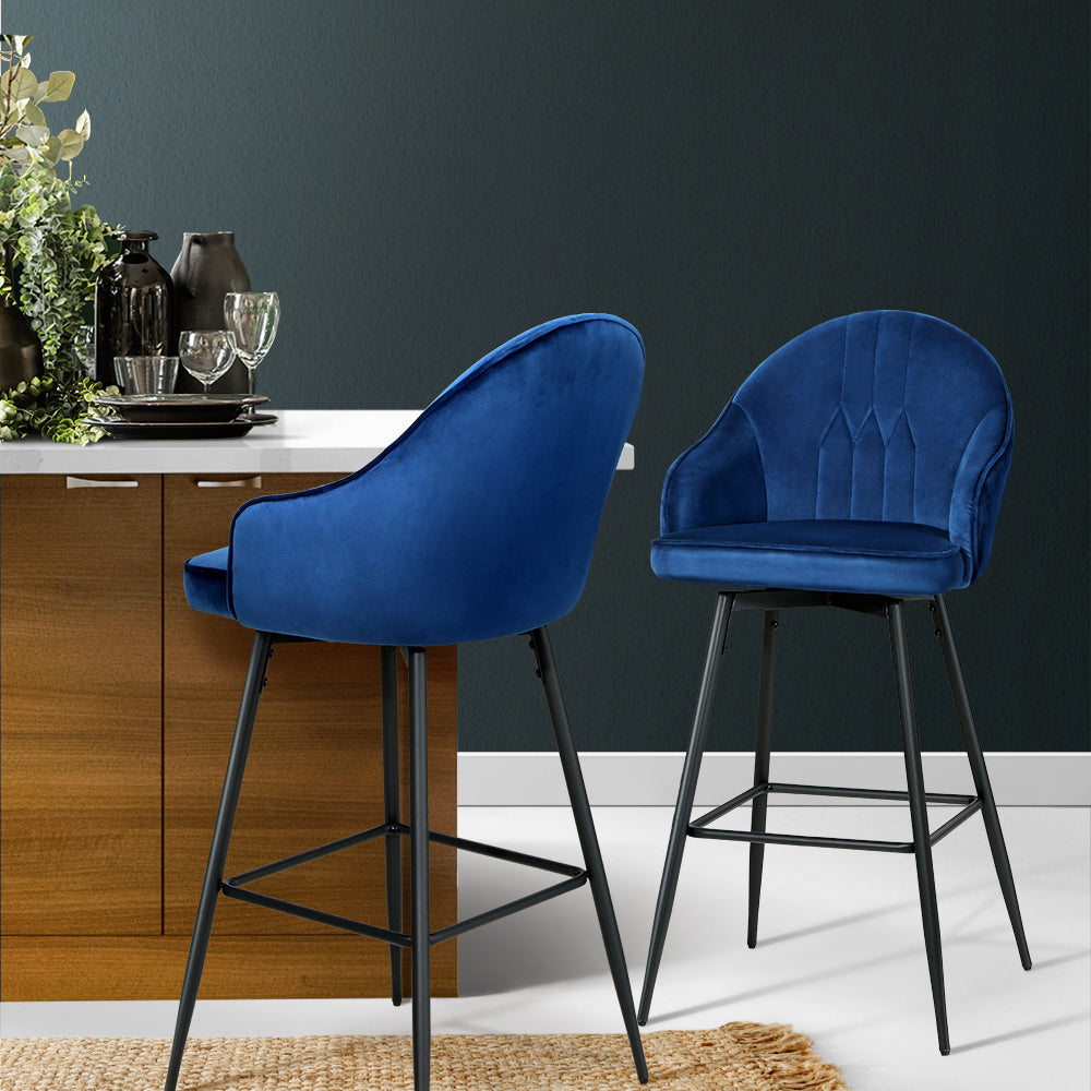 Artiss Set of 2 Bar Stools Kitchen Stool Dining Chairs Velvet Chair Barstool Blue Mesial Fast shipping On sale