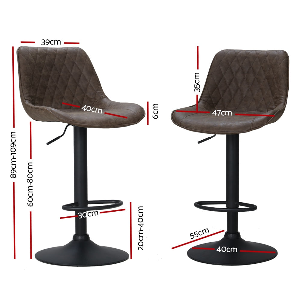 Artiss Set of 2 Bar Stools Kitchen Stool Chairs Metal Barstool Dining Chair Brown Rushal Fast shipping On sale