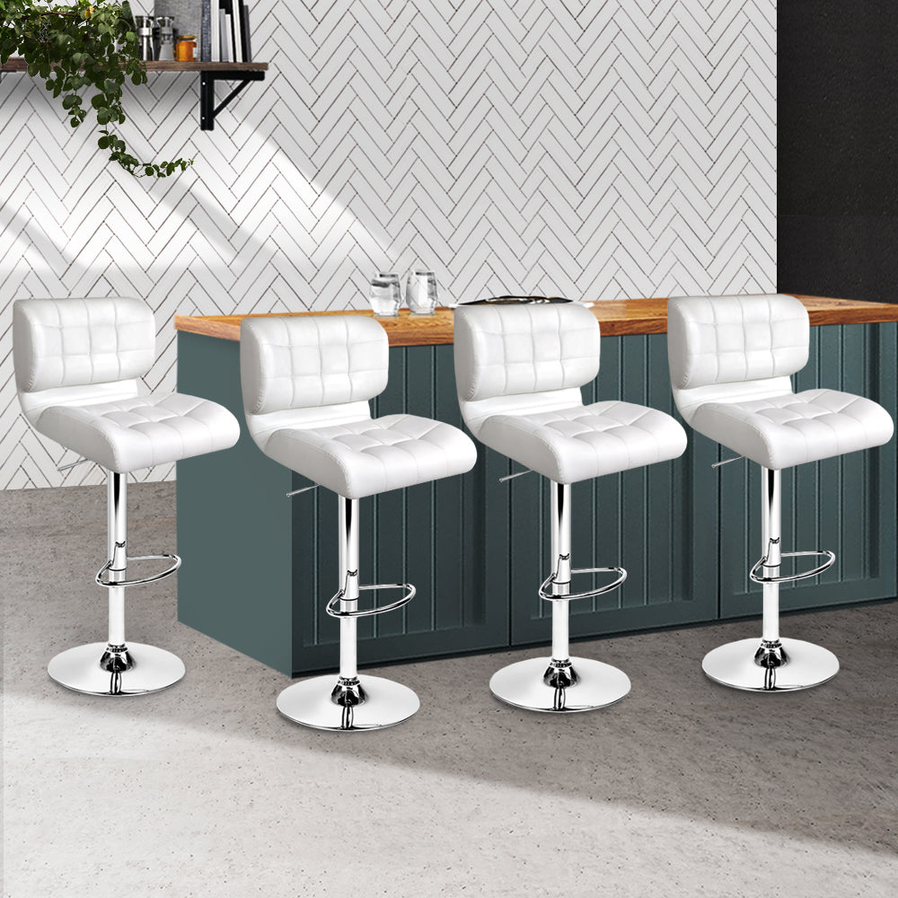 Set of 4 PU Leather Gas Lift Bar Stools - White and Chrome Stool Fast shipping On sale
