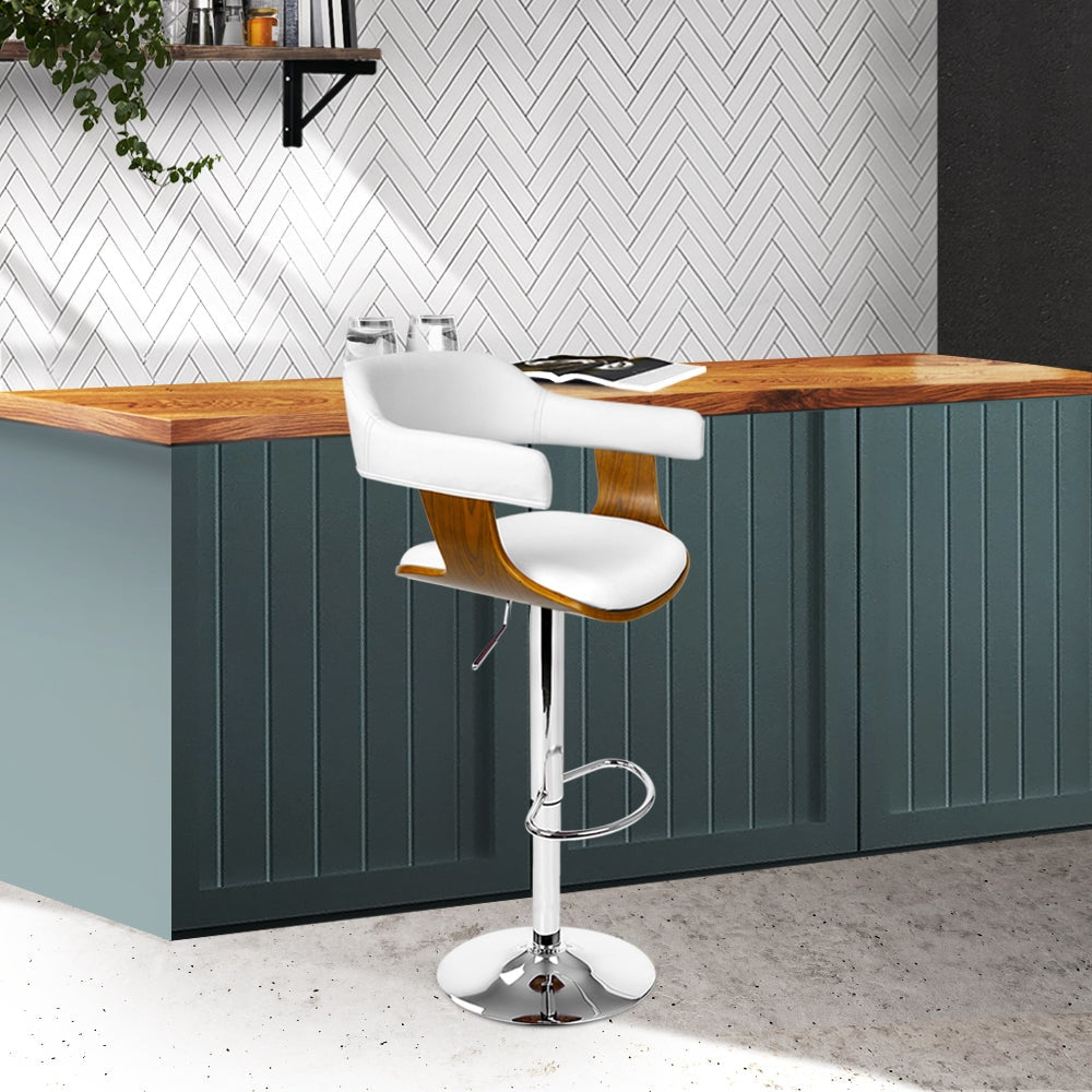Wooden PU Leather Bar Stool - White and Chrome