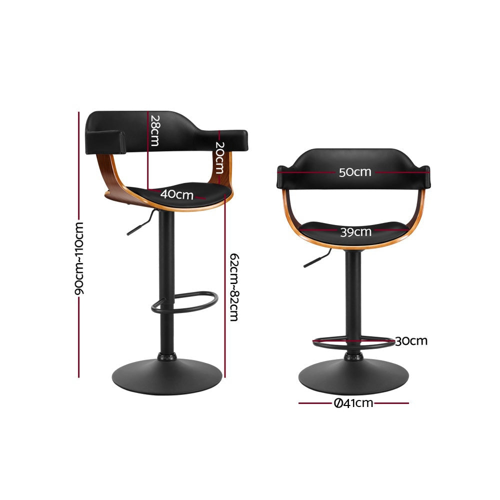 Bar Stool Curved Gas Lift PU Leather - Black and Wood