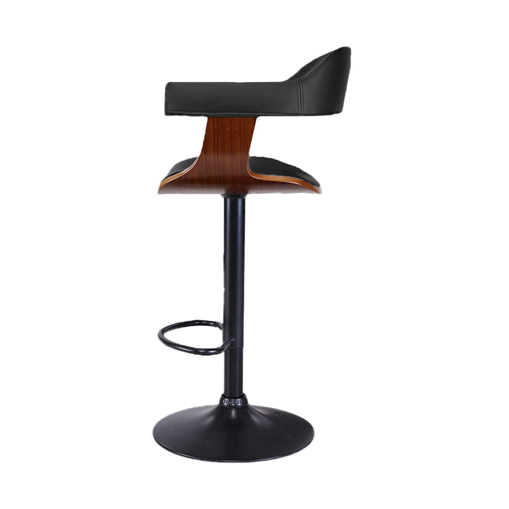 Bar Stool Curved Gas Lift PU Leather - Black and Wood