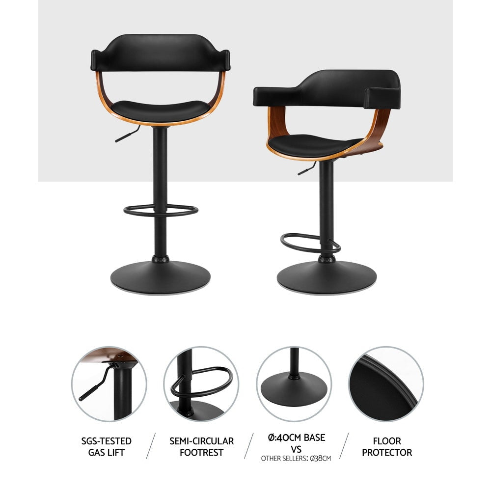 Bar Stool Curved Gas Lift PU Leather - Black and Wood