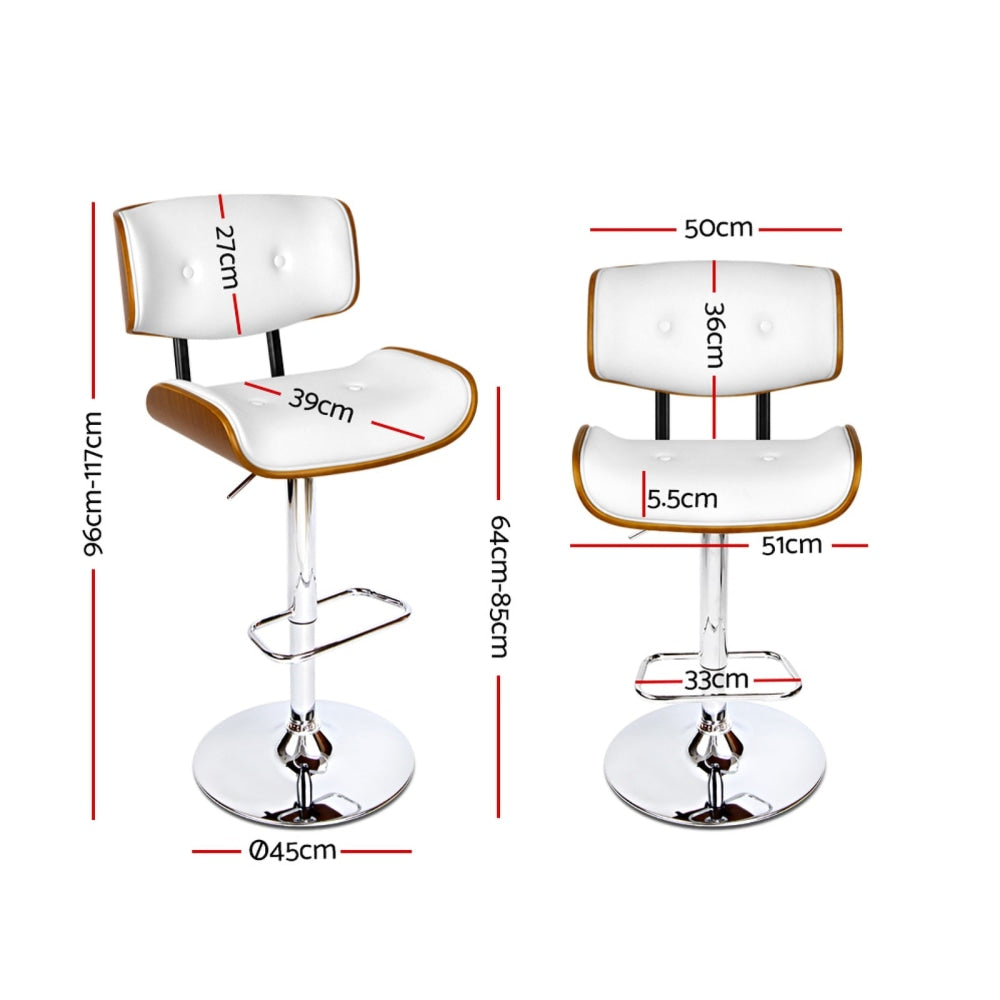 Wooden Gas Lift Bar Stool - White and Chrome