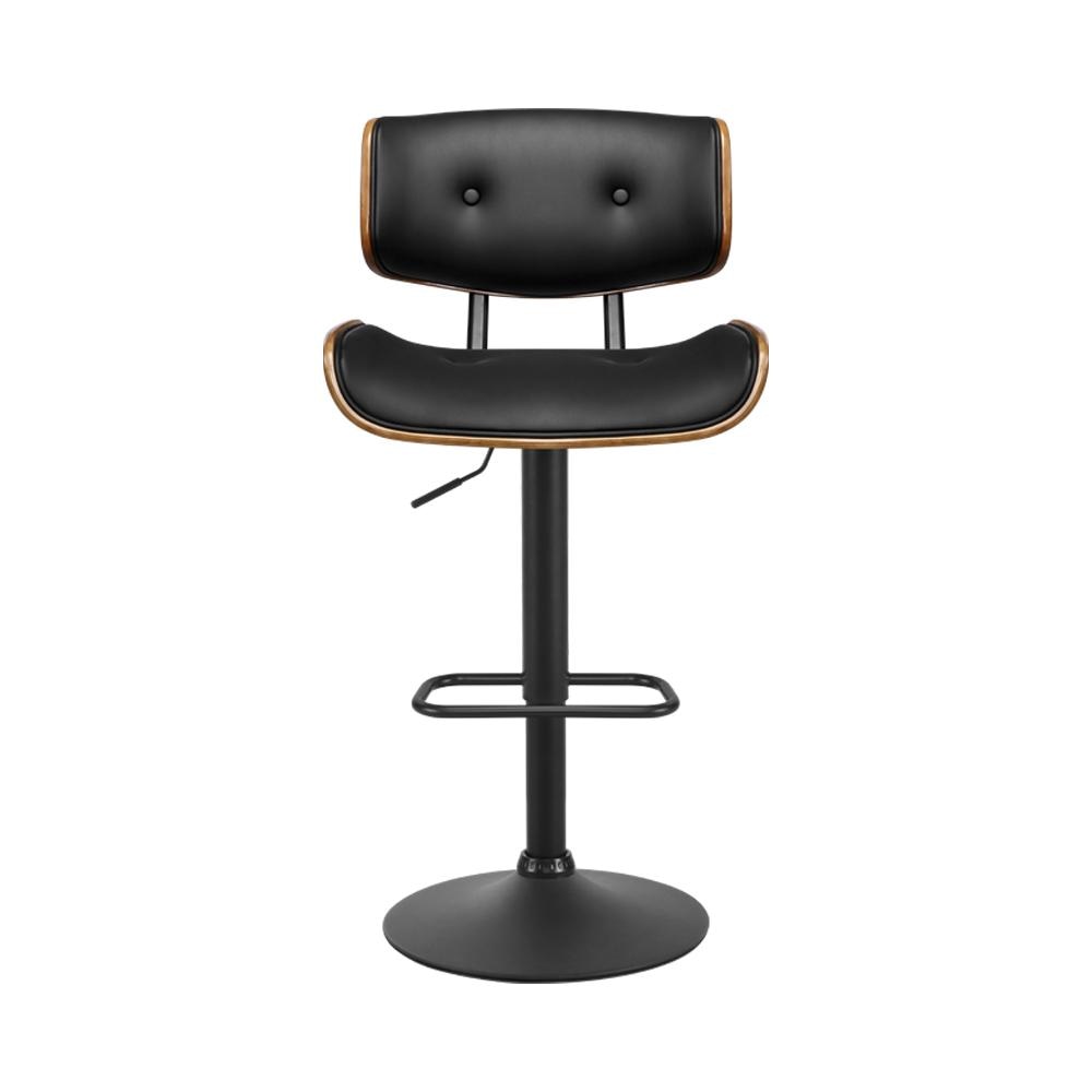 Bar Stool Gas Lift Wooden PU Leather - Black and Wood Fast shipping On sale