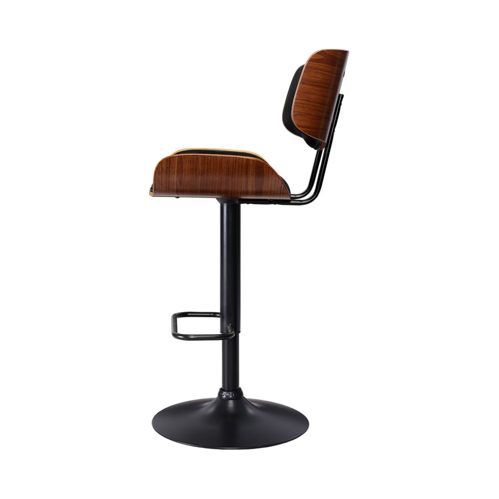 Bar Stool Gas Lift Wooden PU Leather - Black and Wood Fast shipping On sale