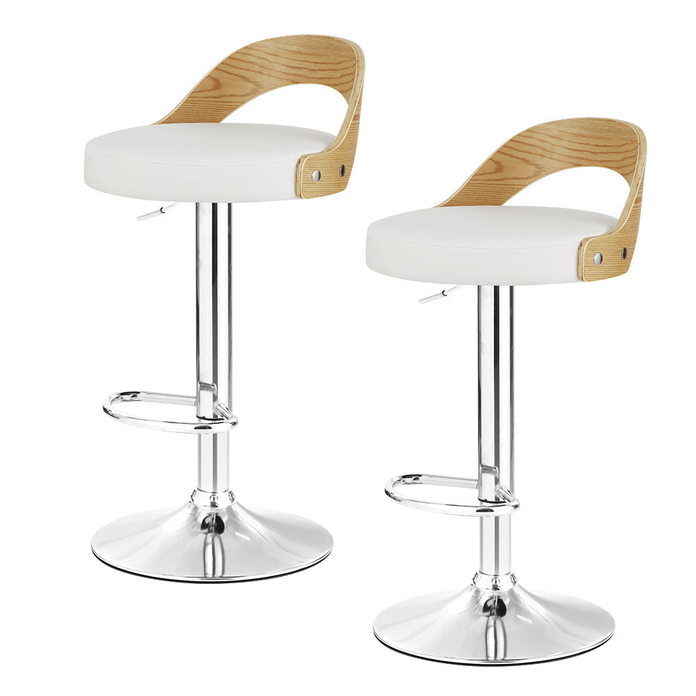 Artiss Set of 2 Bar Stools Kitchen Gas Lift Wooden Stool Metal Barstools White Swivel Fast shipping On sale