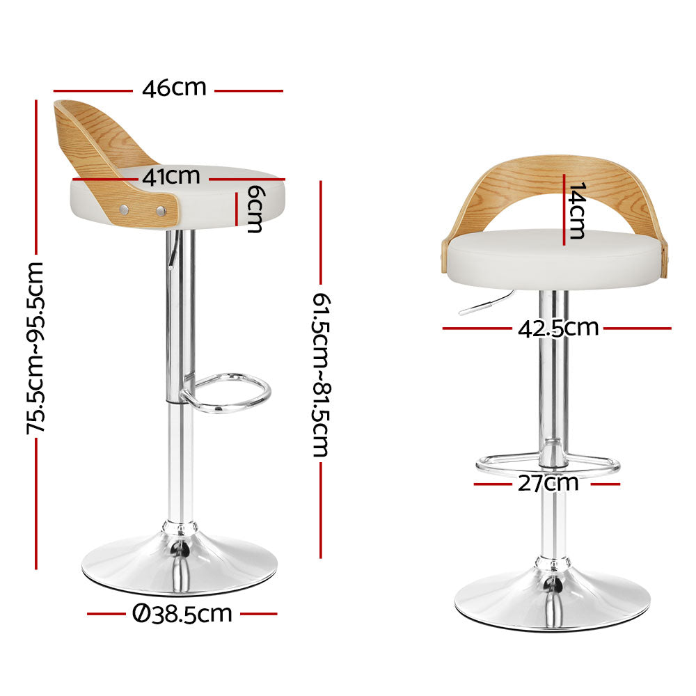 Artiss Set of 2 Bar Stools Kitchen Gas Lift Wooden Stool Metal Barstools White Swivel Fast shipping On sale