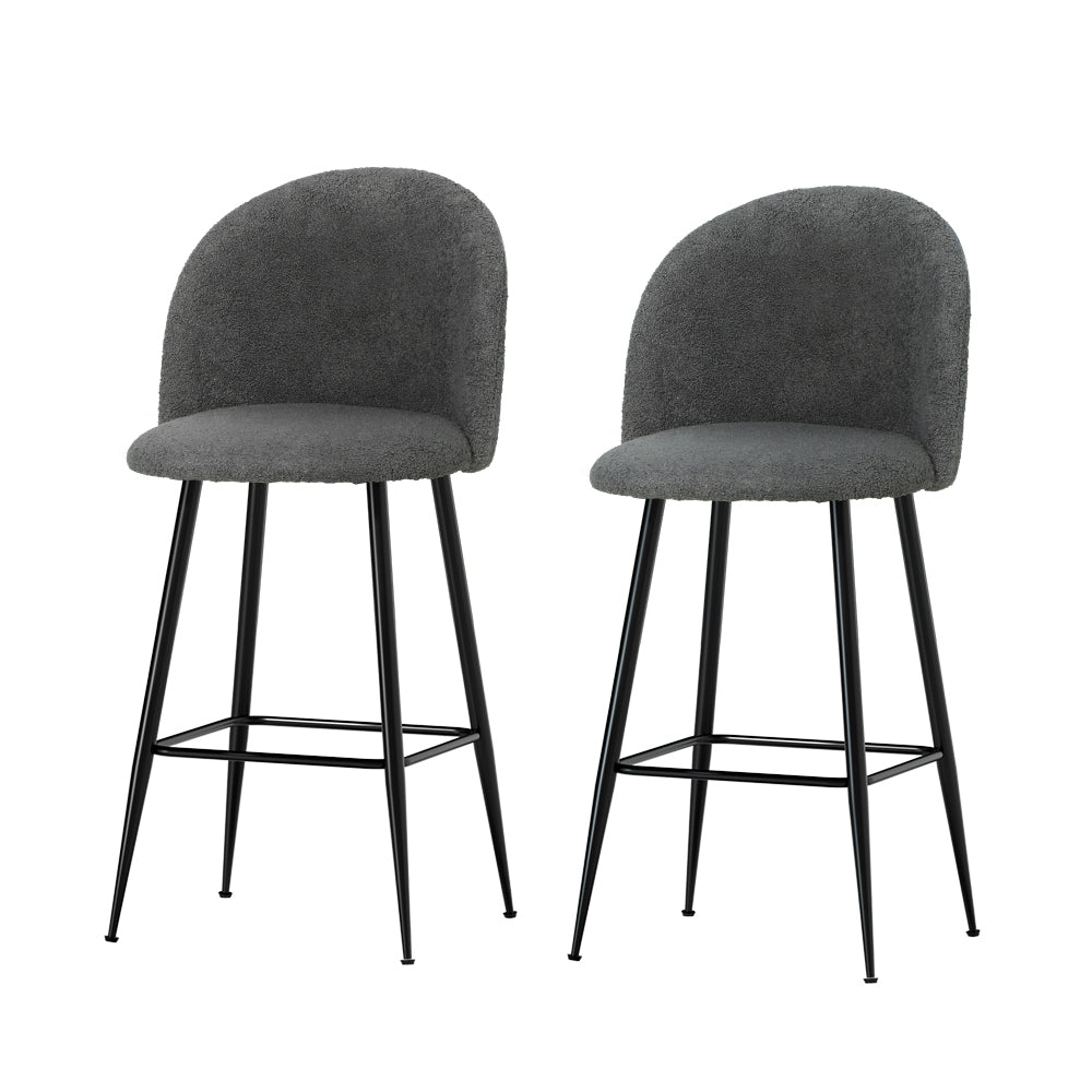 Artiss Set of 2 Bar Stools Kitchen Dining Chair Stool Chairs Sherpa Boucle Charcoal Fast shipping On sale