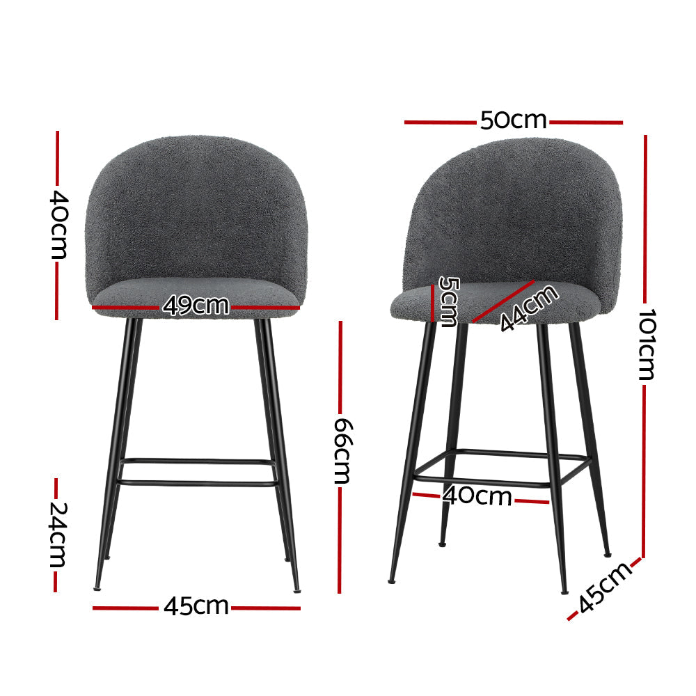 Artiss Set of 2 Bar Stools Kitchen Dining Chair Stool Chairs Sherpa Boucle Charcoal Fast shipping On sale