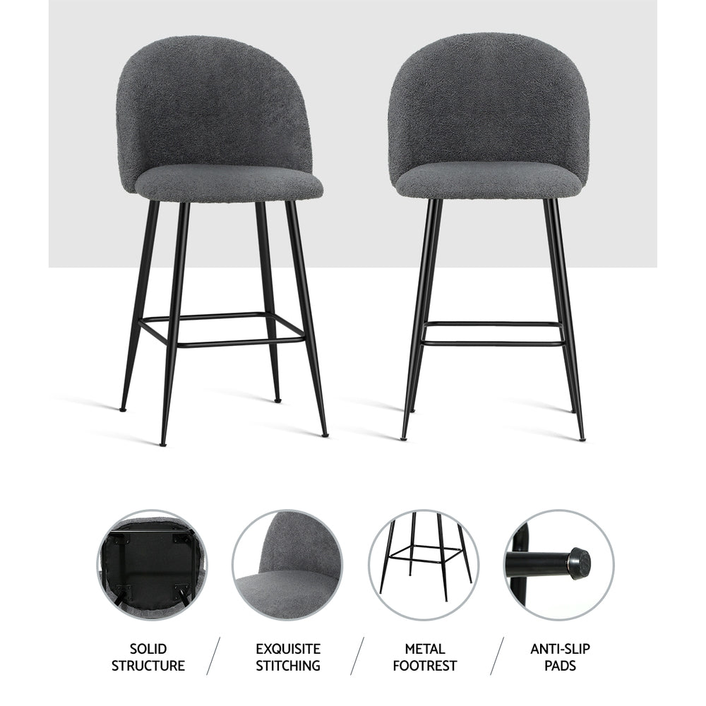 Artiss Set of 2 Bar Stools Kitchen Dining Chair Stool Chairs Sherpa Boucle Charcoal Fast shipping On sale