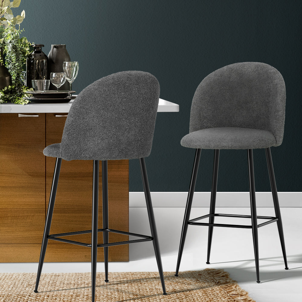 Artiss Set of 2 Bar Stools Kitchen Dining Chair Stool Chairs Sherpa Boucle Charcoal Fast shipping On sale