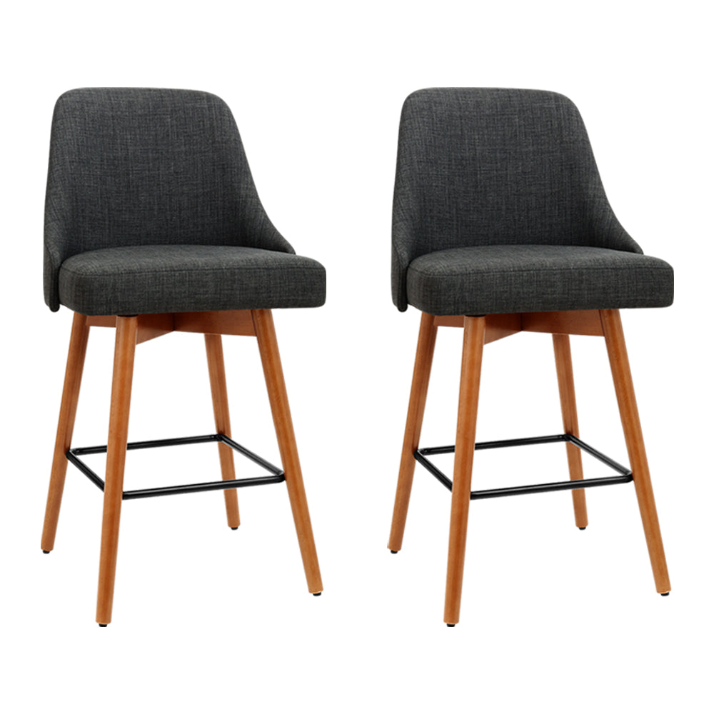 Set of 2 Wooden Fabric Bar Stools Square Footrest - Charcoal Stool Fast shipping On sale