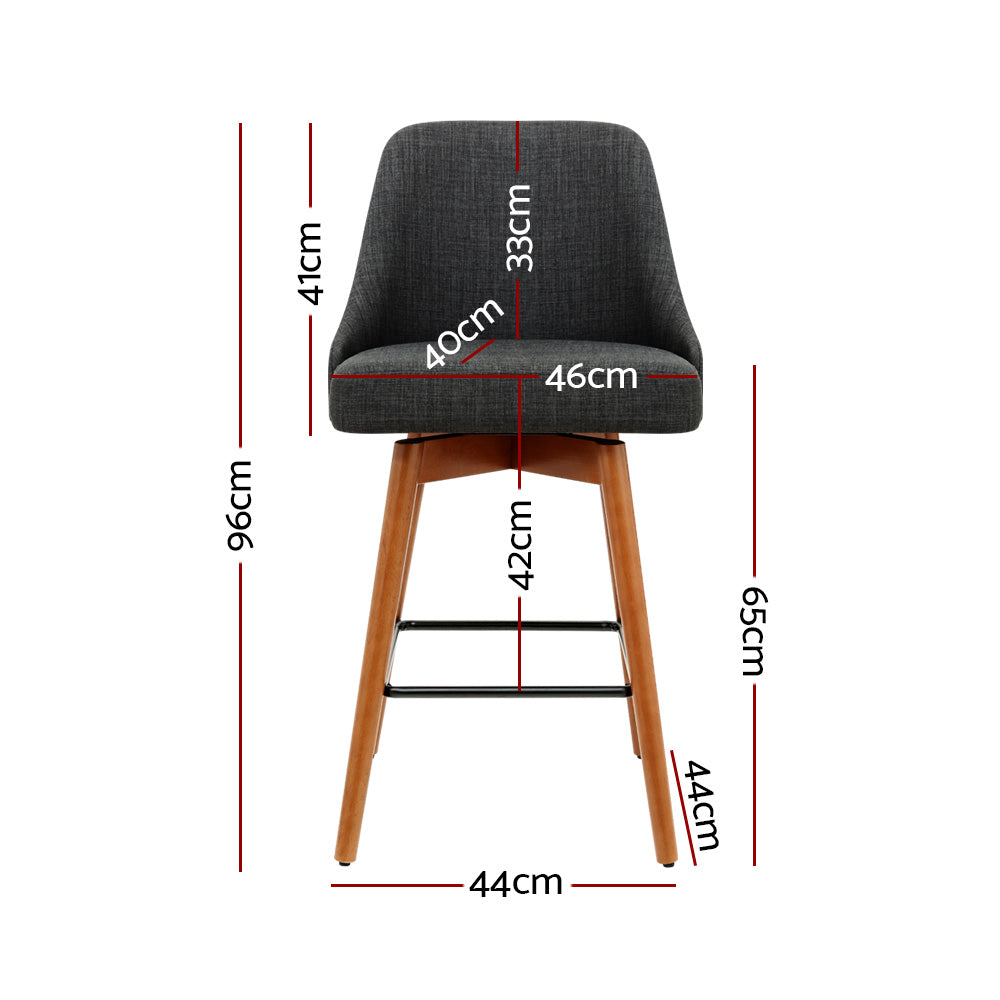 Set of 2 Wooden Fabric Bar Stools Square Footrest - Charcoal Stool Fast shipping On sale
