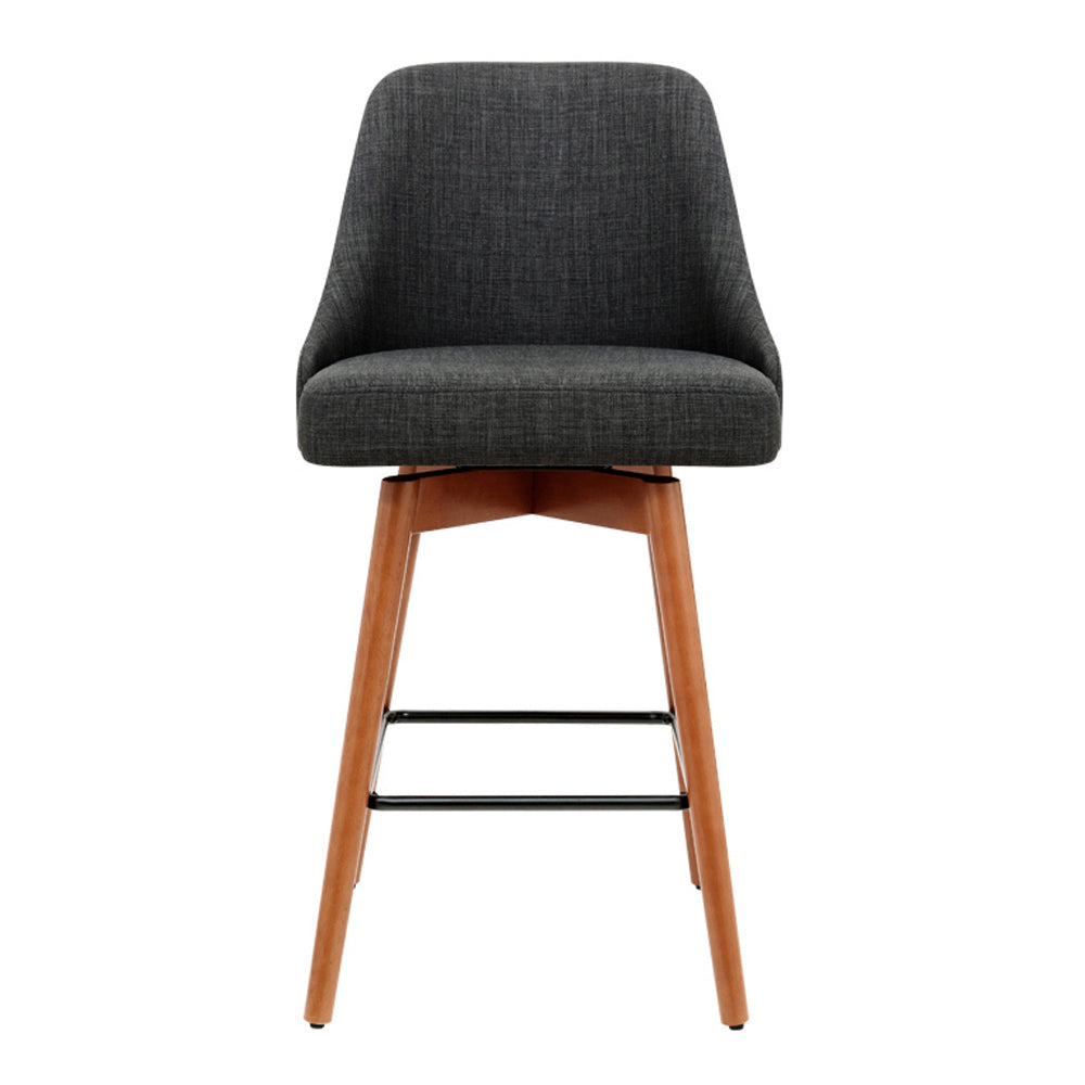 Set of 2 Wooden Fabric Bar Stools Square Footrest - Charcoal