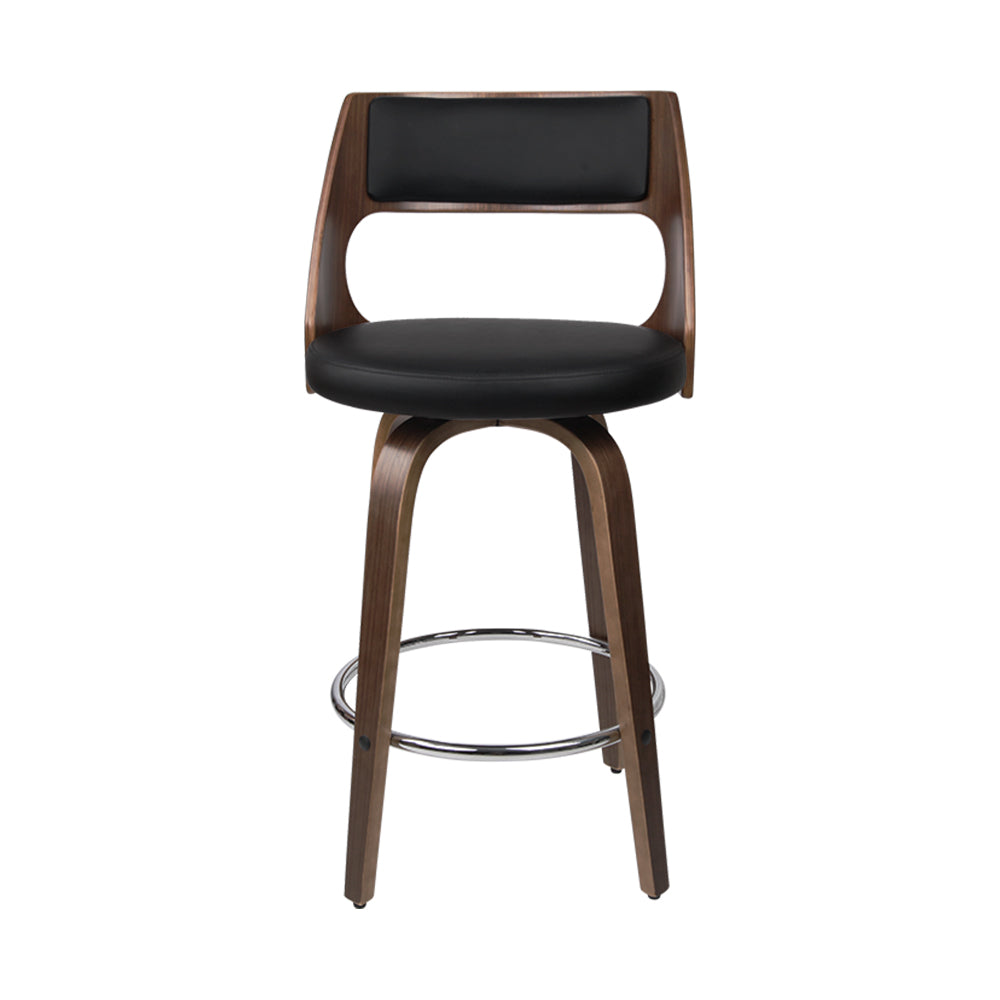 Set of 2 Wooden Bar Stools PU Leather - Black and Wood