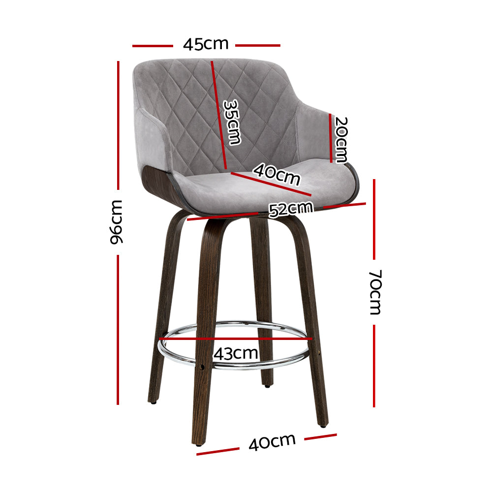 Velvet Fabric Bar Stool Swivel Wooden Frame - Grey and Wood Fast shipping On sale