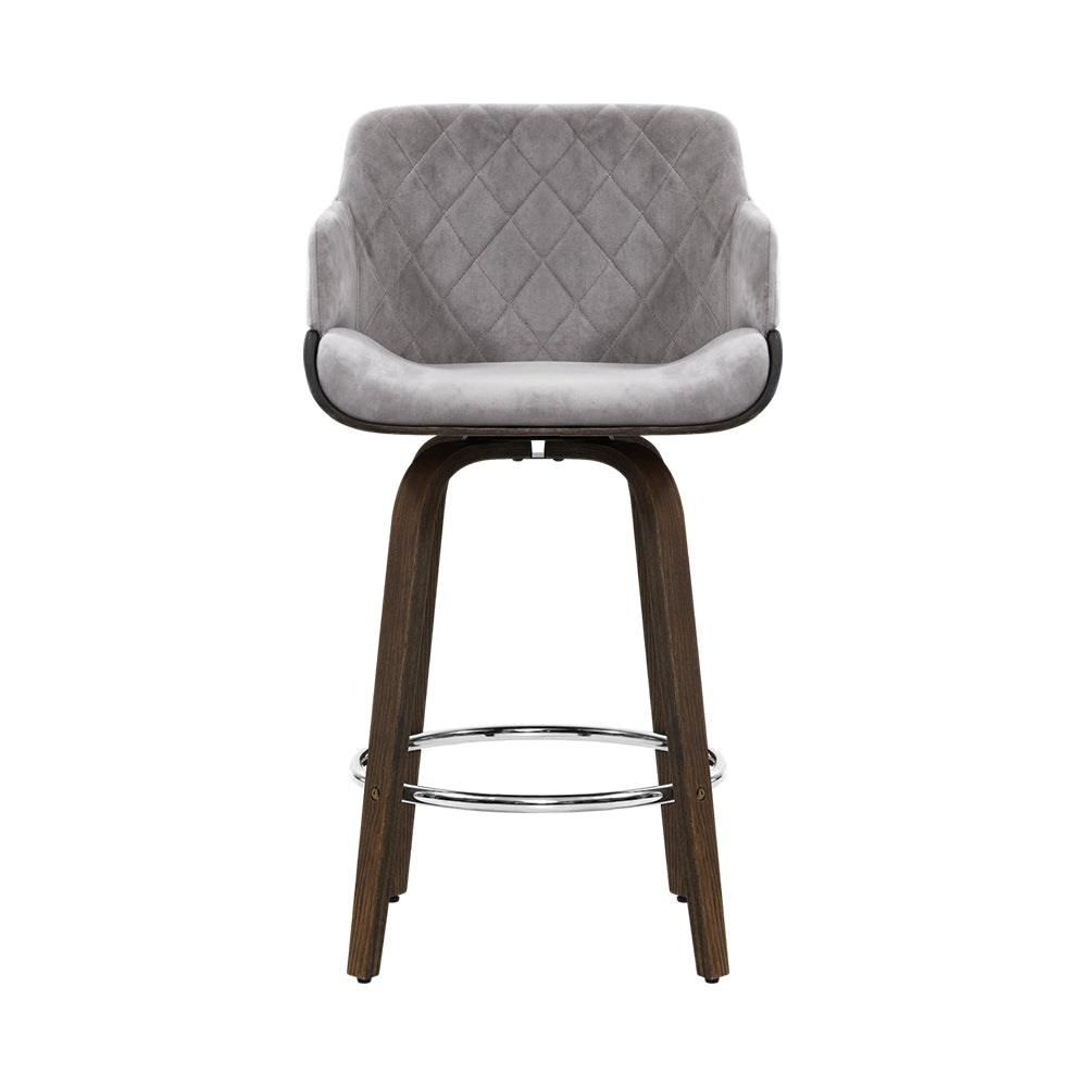 Velvet Fabric Bar Stool Swivel Wooden Frame - Grey and Wood Fast shipping On sale