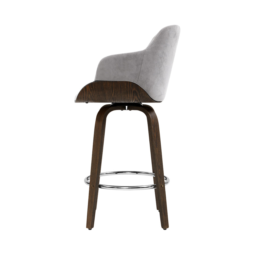 Velvet Fabric Bar Stool Swivel Wooden Frame - Grey and Wood Fast shipping On sale