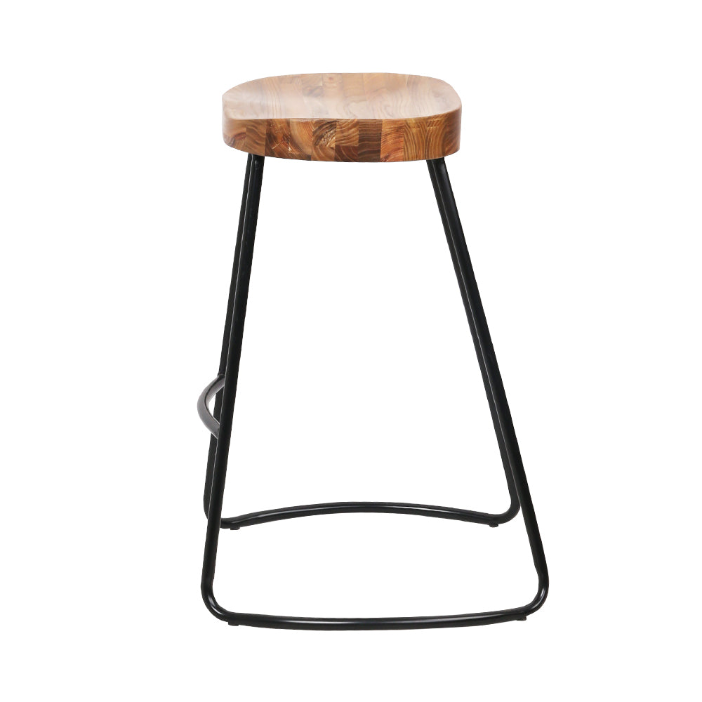 Set of 2 Elm Wood Backless Bar Stools 65cm - Black and Light Natural Stool Fast shipping On sale