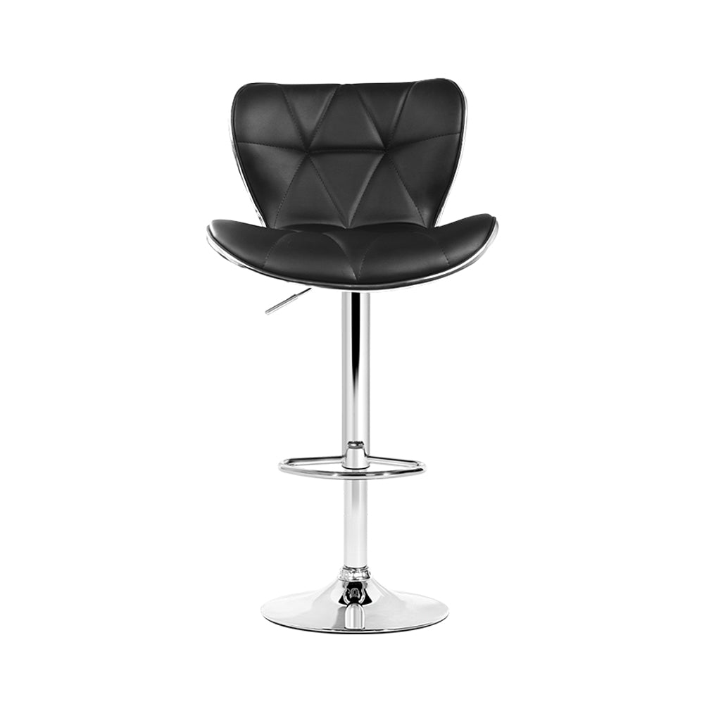 Set of 4 PU Leather Patterned Bar Stools - Black and Chrome