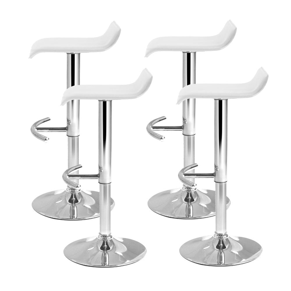 Set of 4 PU Leather Wave Style Bar Stools - White