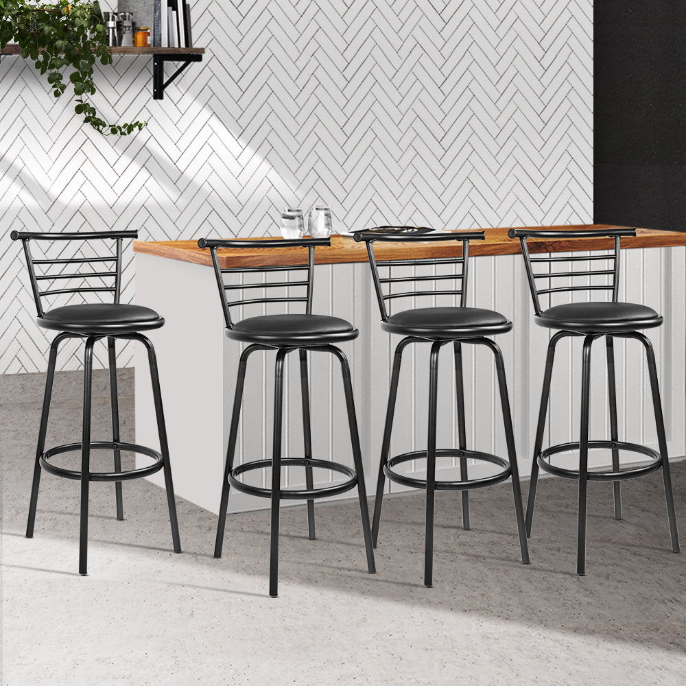 Set of 4 PU Leather Bar Stools - Black and Steel Stool Fast shipping On sale