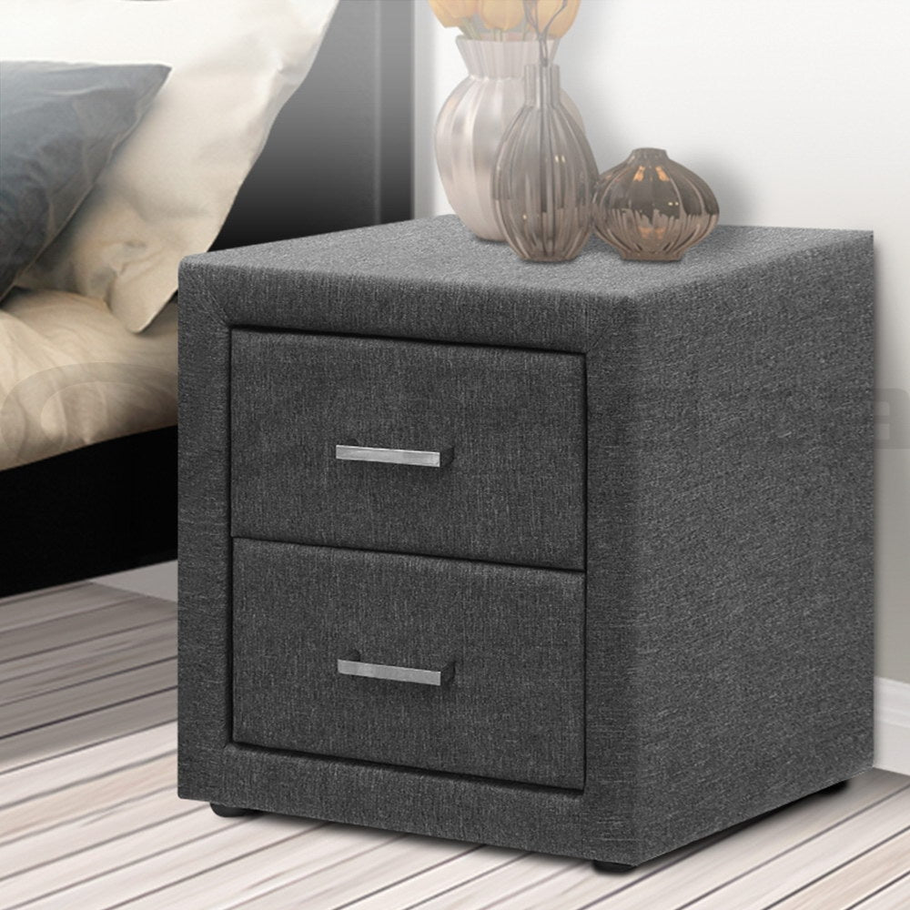 Fabric Bedside Table - Grey