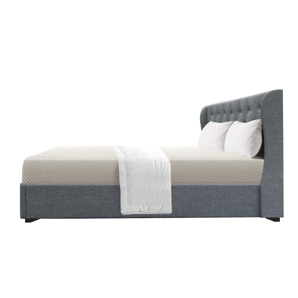 Issa Bed Frame Fabric Gas Lift Storage - Grey Queen