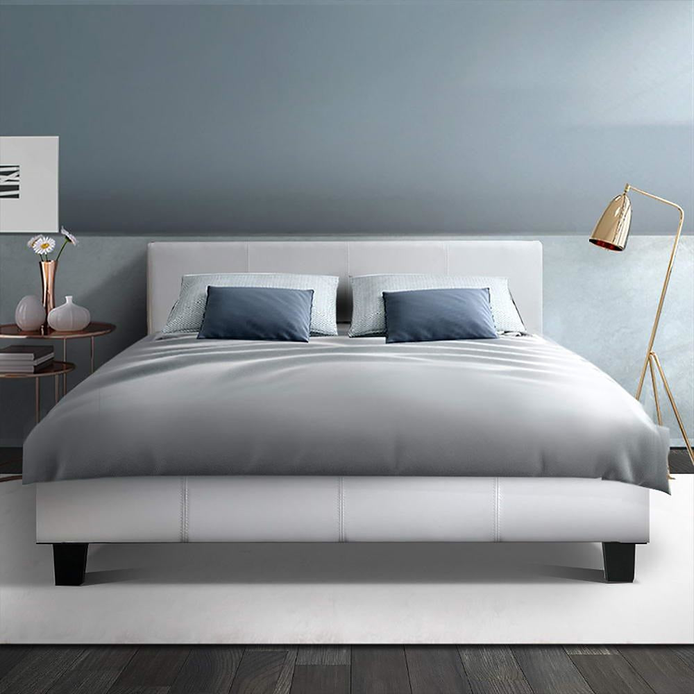 Neo Bed Frame PU Leather - White Double