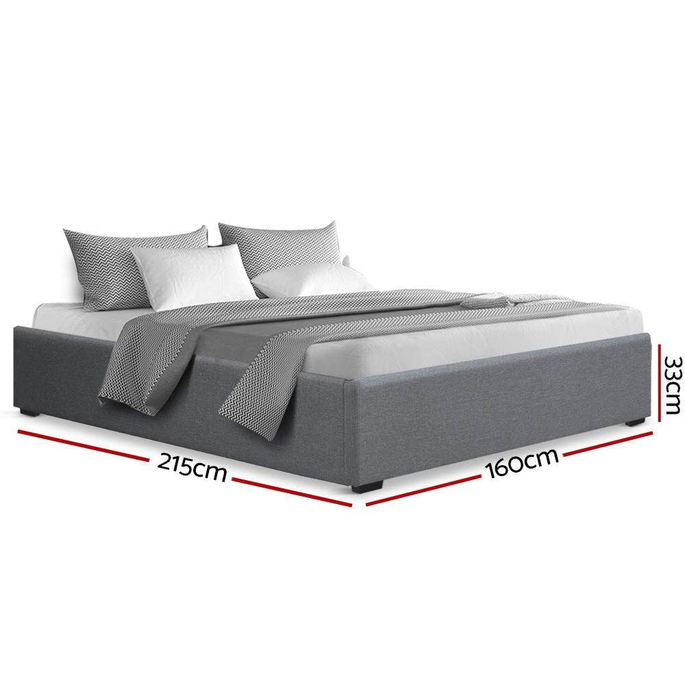 Queen Size Gas Lift Bed Frame Base With Storage Platform Fabric