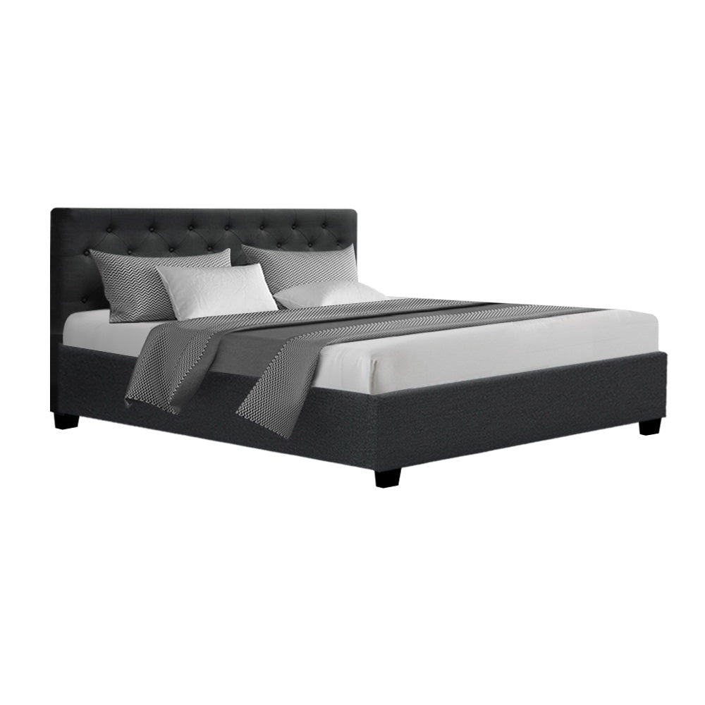 Vila Bed Frame Fabric Gas Lift Storage - Charcoal Queen