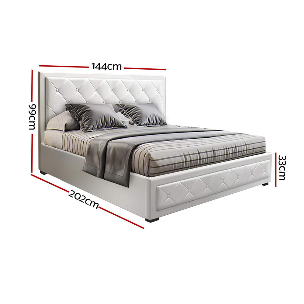 Tiyo Bed Frame PU Leather Gas Lift Storage - White Double Fast shipping On sale