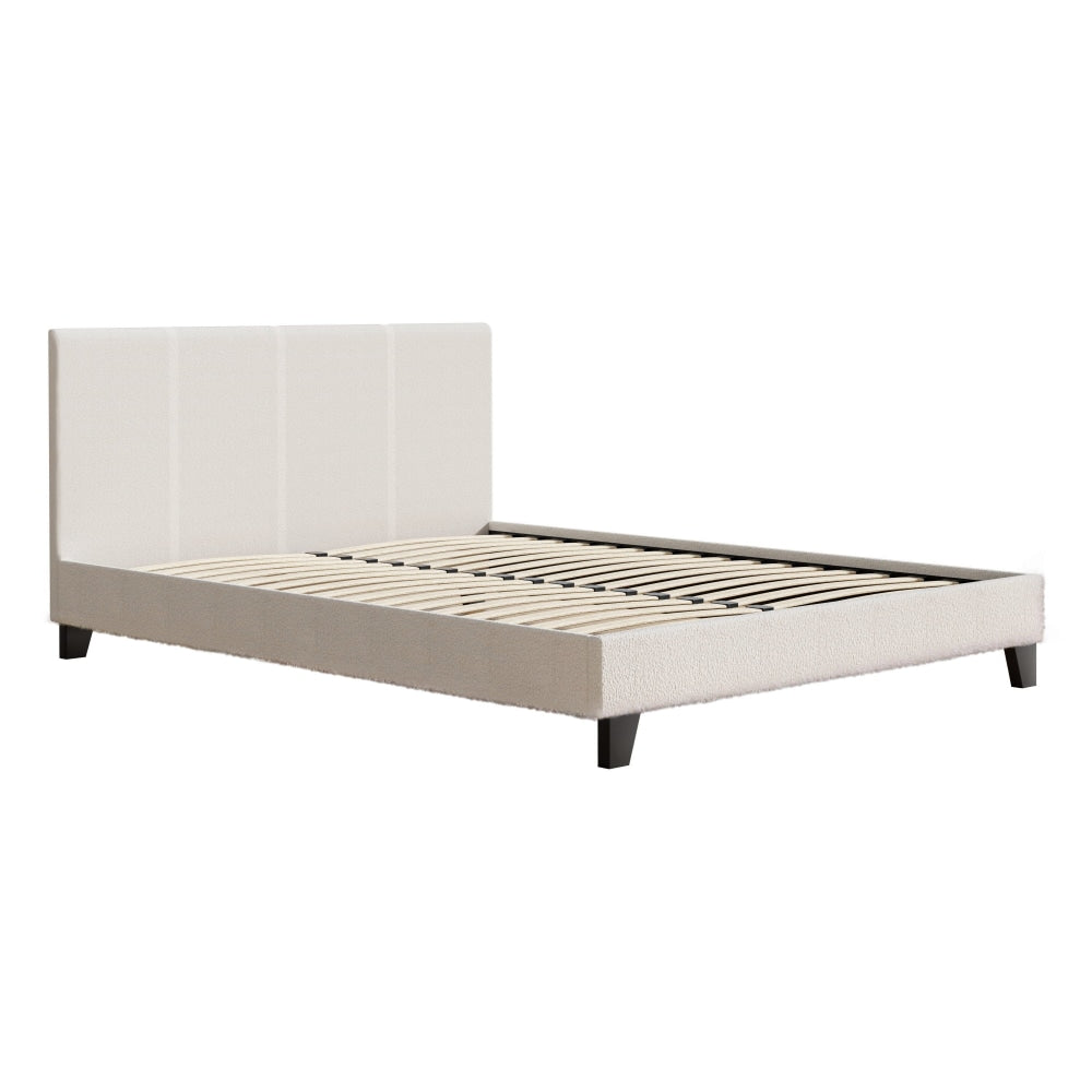 Bed Frame Queen Size Boucle Fabric Mattress Base Platform Wooden Fast shipping On sale