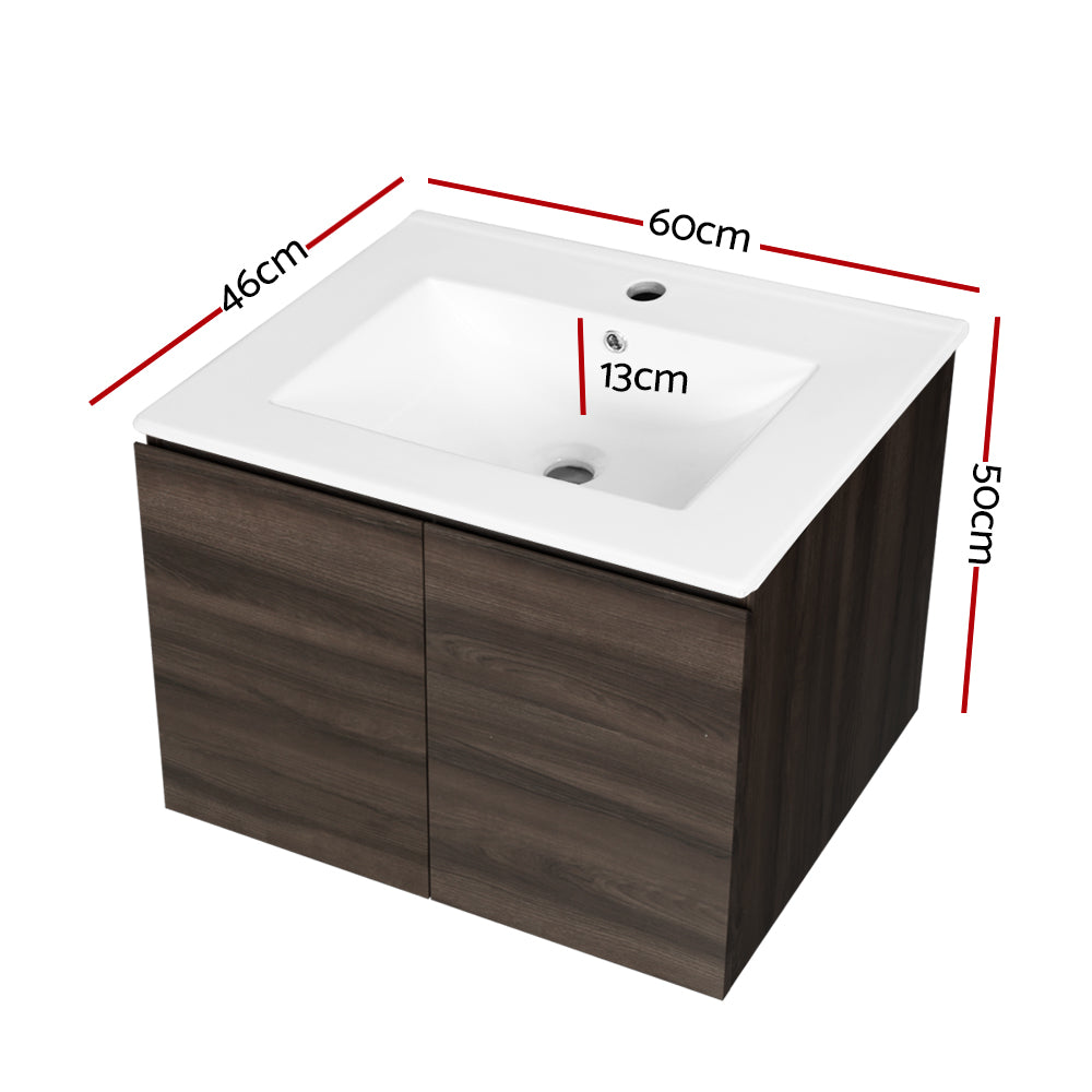 Cefito Bathroom Vanity Unit Ceramic Basin Cabinet Wall Mounted Storage 600mm Walnut Furniture Fast shipping On sale