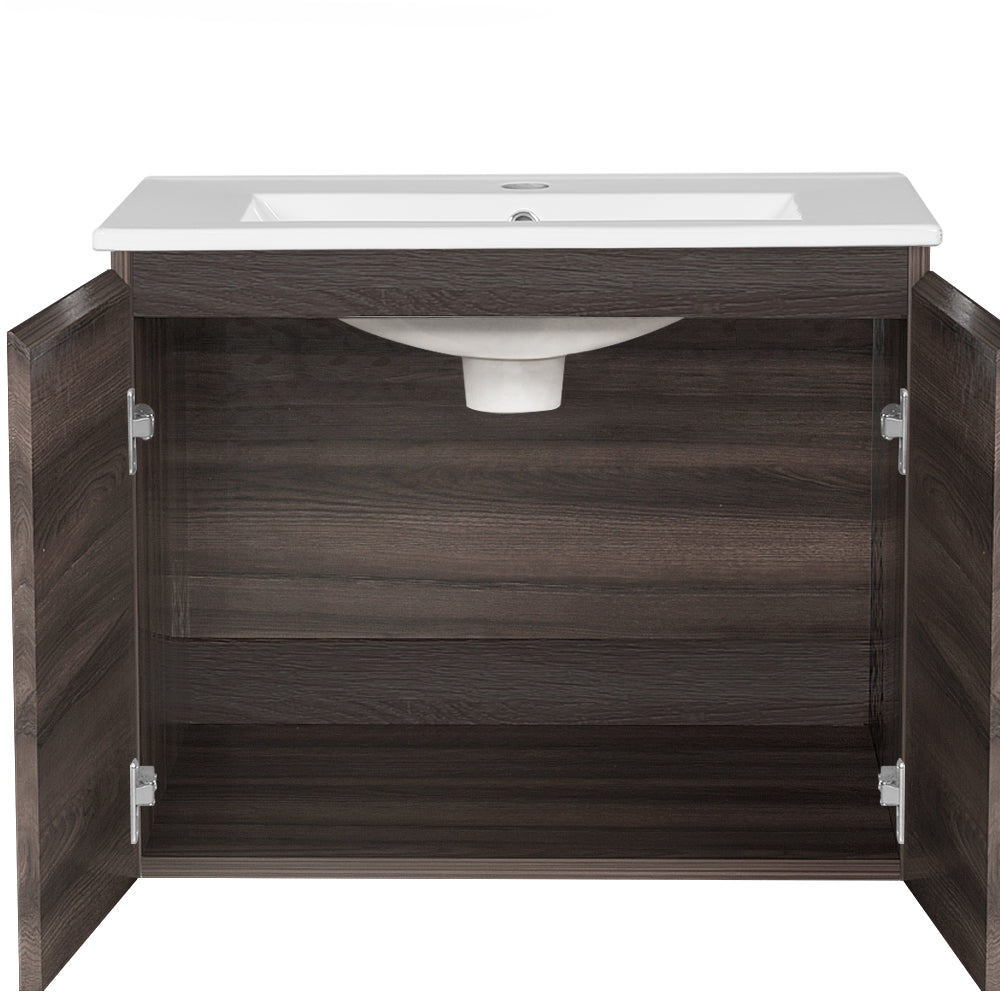 Cefito Bathroom Vanity Unit Ceramic Basin Cabinet Wall Mounted Storage 600mm Walnut Furniture Fast shipping On sale