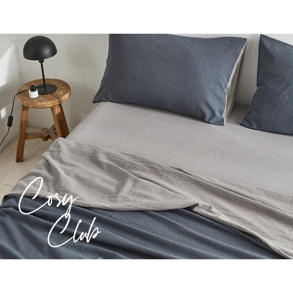 Sheet Set Cotton Sheets Double Dark Blue Grey Quilt Cover Fast shipping On sale