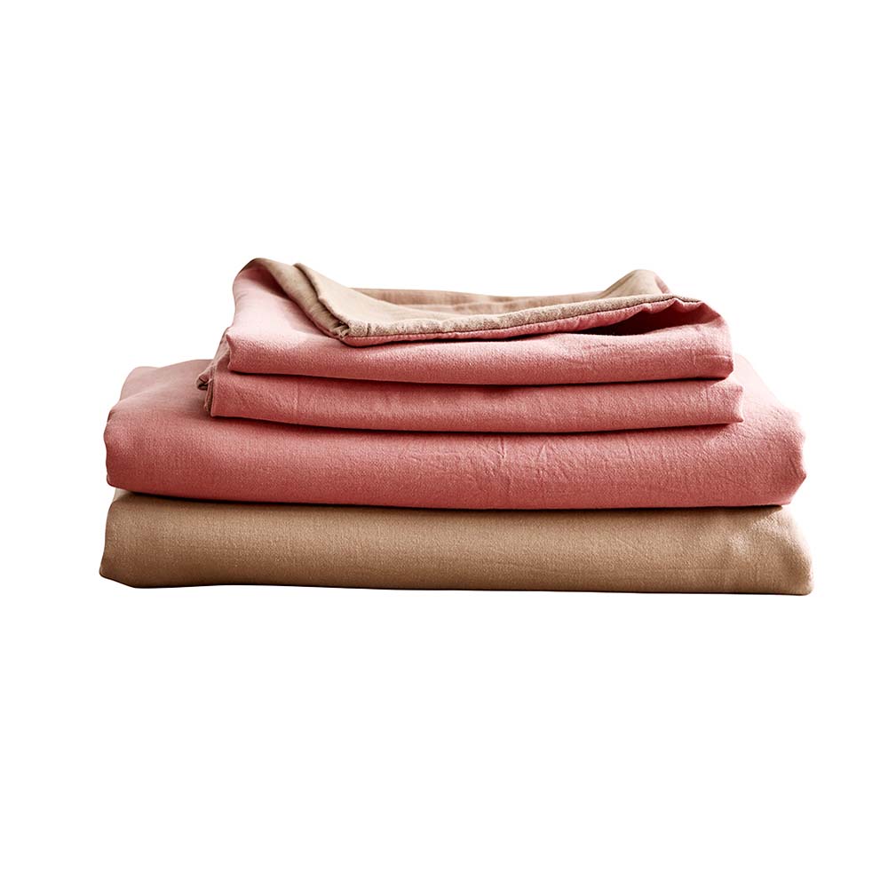 Cosy Club Washed Cotton Sheet Set Pink Brown Queen Bed Fast shipping On sale