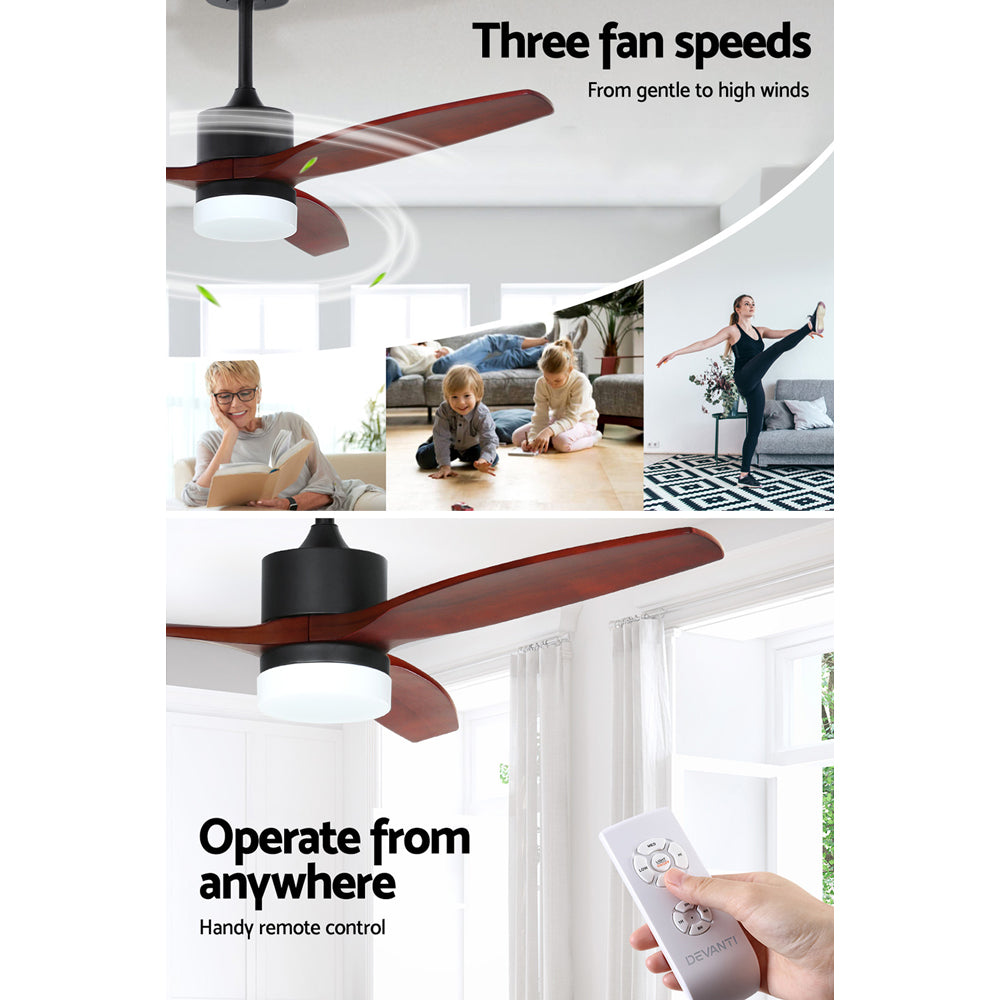 52’’ Ceiling Fan LED Light Remote Control Wooden Blades Dark Wood Fans Fast shipping On sale