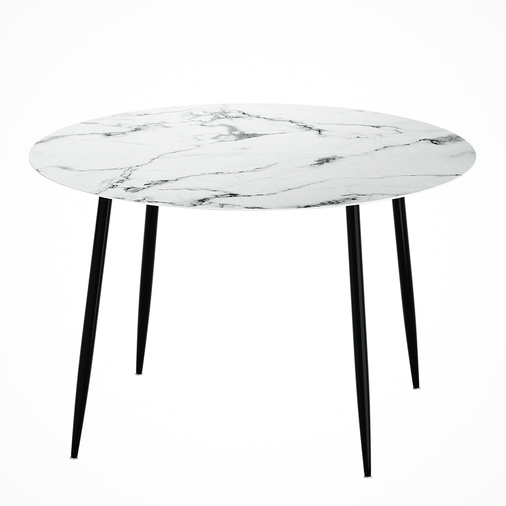 Dining Table Round Wooden With Marble Effect Metal Legs 110CM White Fast shipping On sale