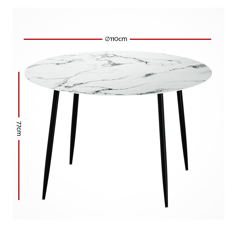 Dining Table Round Wooden With Marble Effect Metal Legs 110CM White Fast shipping On sale