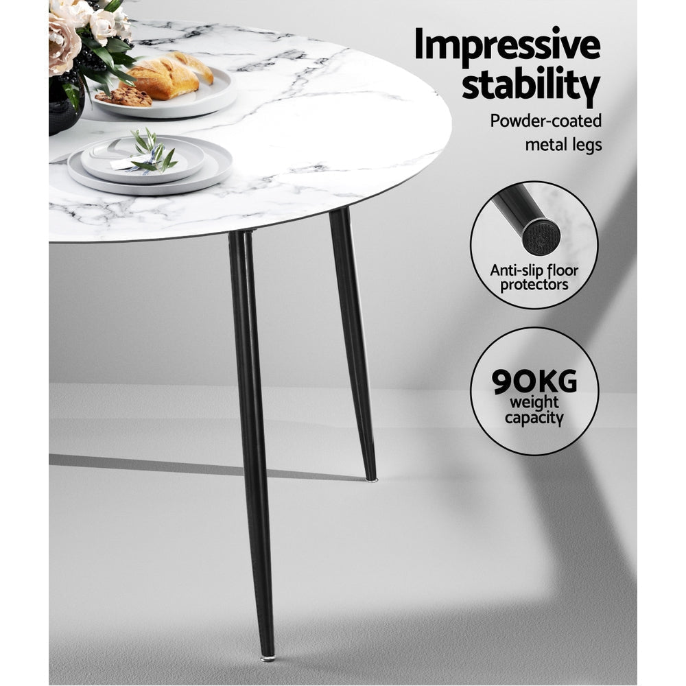 Dining Table Round Wooden With Marble Effect Metal Legs 110CM White Fast shipping On sale