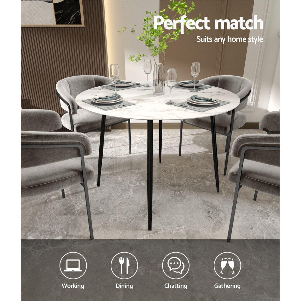 Dining Table Round Wooden With Marble Effect Metal Legs 110CM White Fast shipping On sale