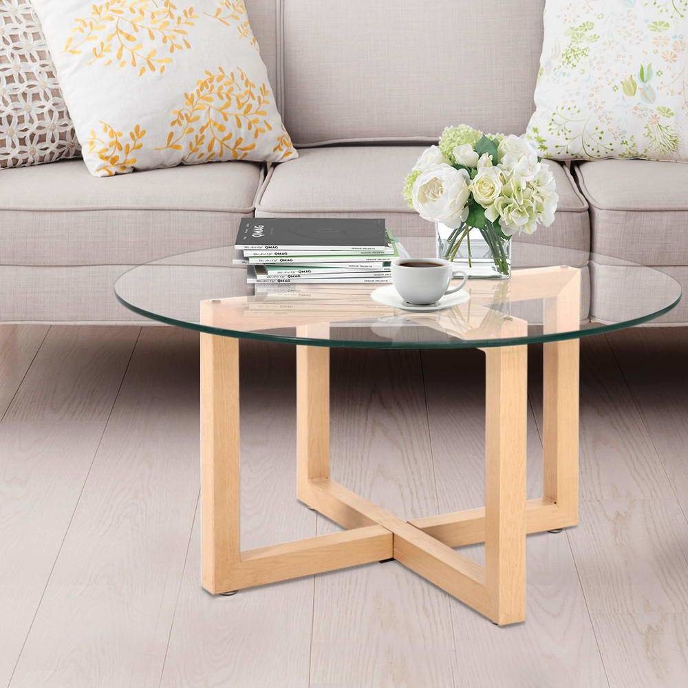 Tempered Glass Round Coffee Table - Beige Fast shipping On sale