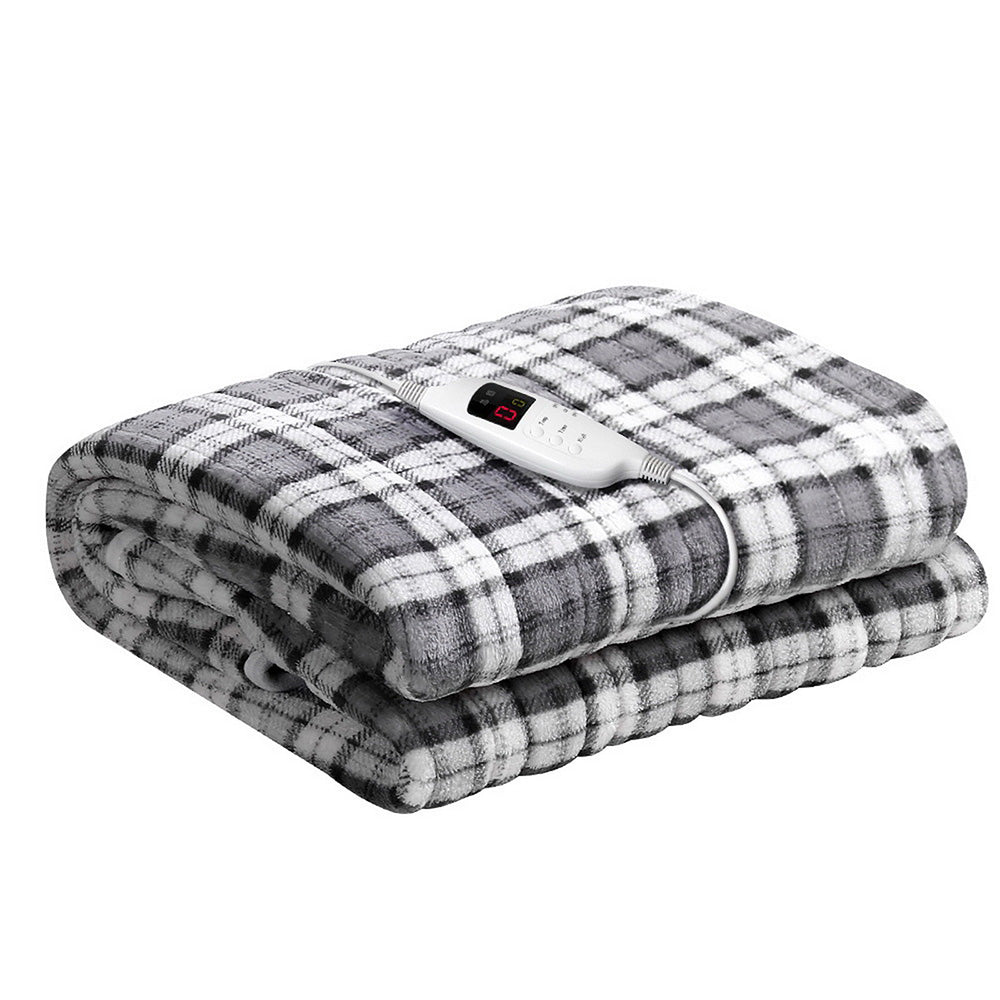 Bedding Electric Throw Rug Flannel Snuggle Blanket Washable Heated Grey and White Checkered Fast shipping On sale