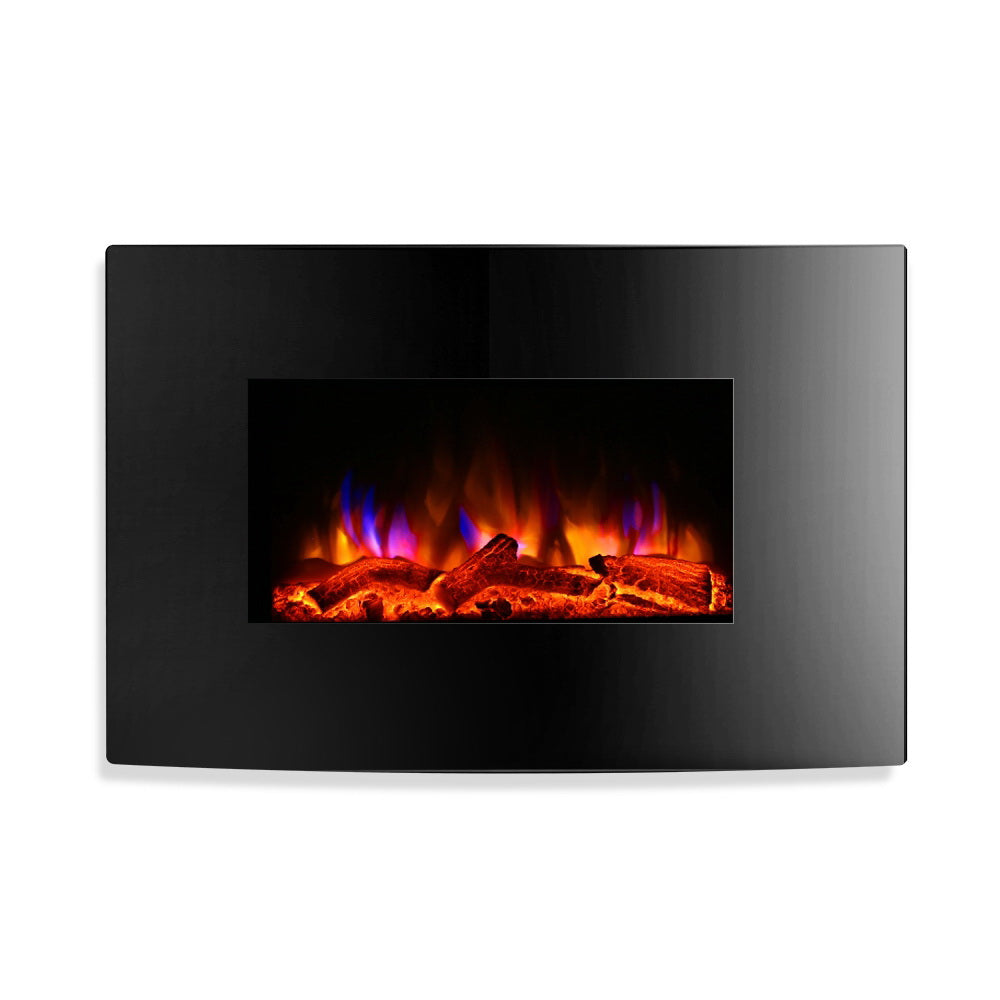 2000W Wall Mounted Electric Fireplace Fire Log Wood Heater Realistic Flame
