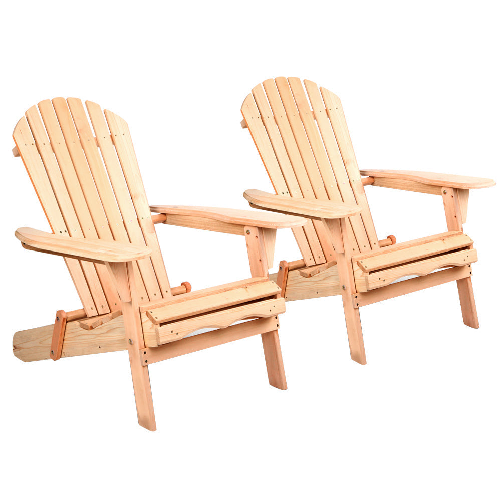 Set of 2 Patio Furniture Outdoor Chairs Beach Chair Wooden Adirondack Garden Lounge