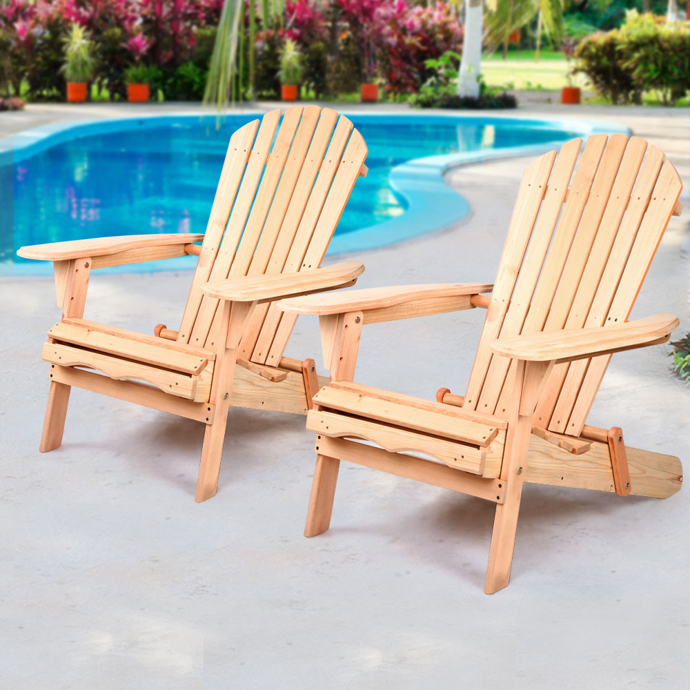 Set of 2 Patio Furniture Outdoor Chairs Beach Chair Wooden Adirondack Garden Lounge