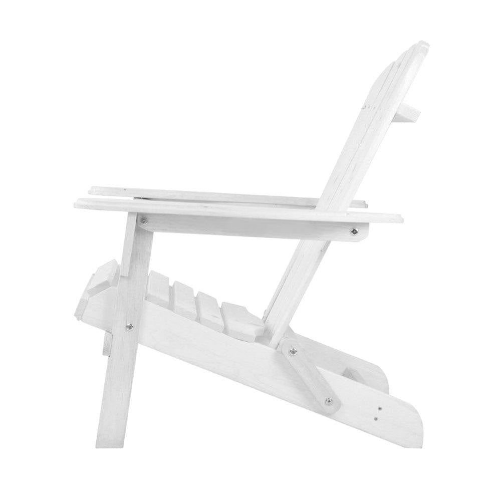3 Piece Outdoor Adirondack Beach Chair and Table Set - White