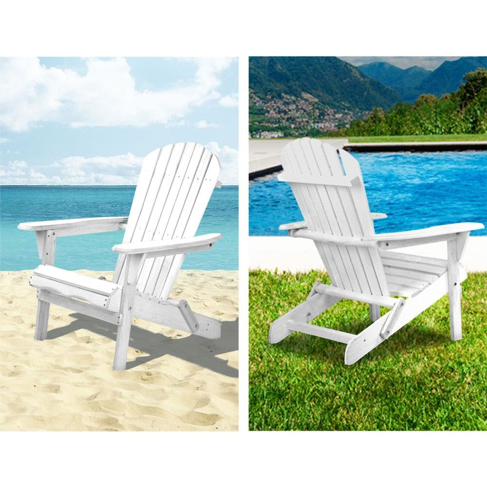 3 Piece Outdoor Adirondack Beach Chair and Table Set - White